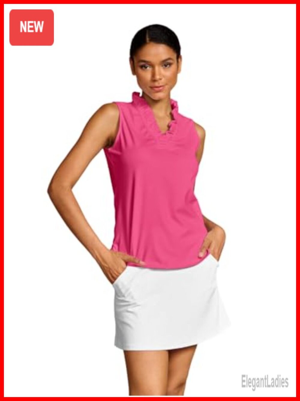 Womens Golf Polo Shirt Sleeveless Ruffle V Neck UPF 50+ Rash Guard